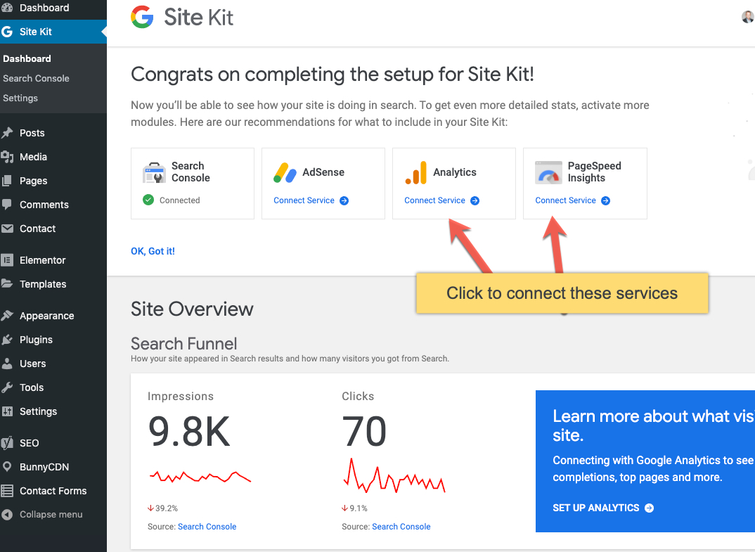 connect your services site kit plugin