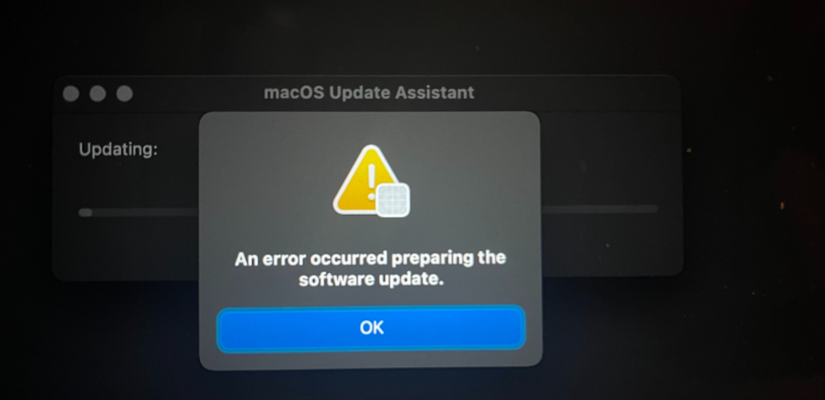 an error occurred preparing the software update